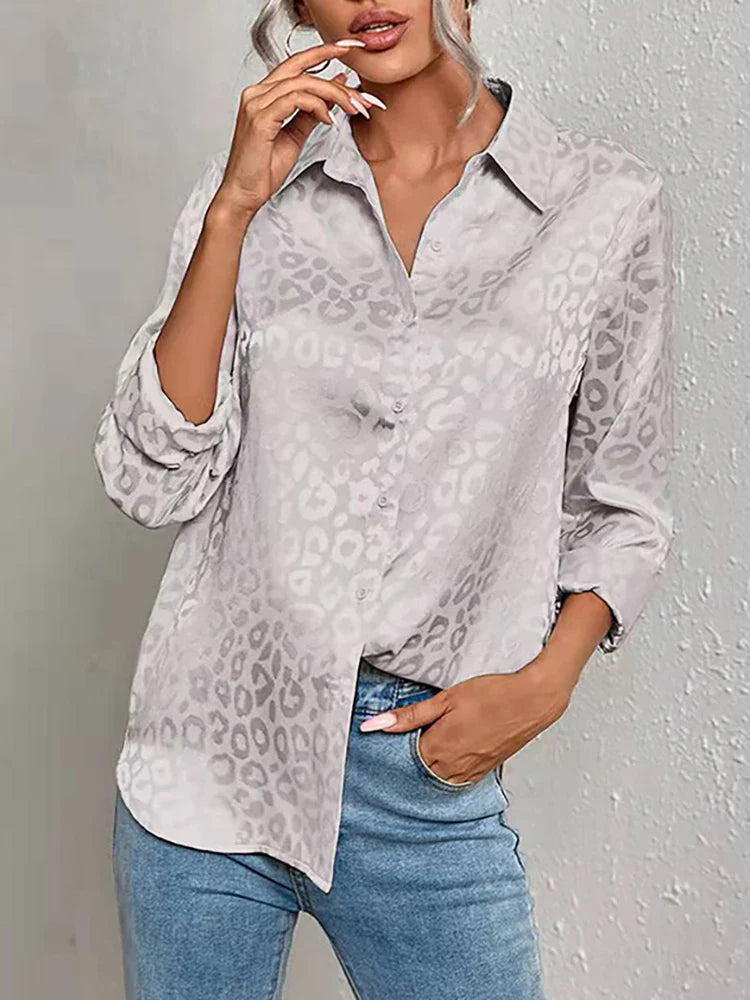 Women's leopard print jacquard blouse