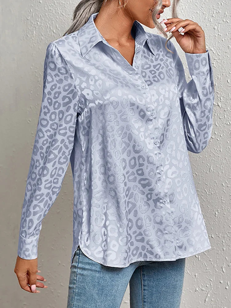 Women's leopard print jacquard blouse