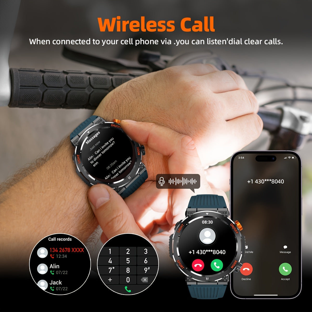 Tactical Smartwatch for Men | LED Light and Compass Function