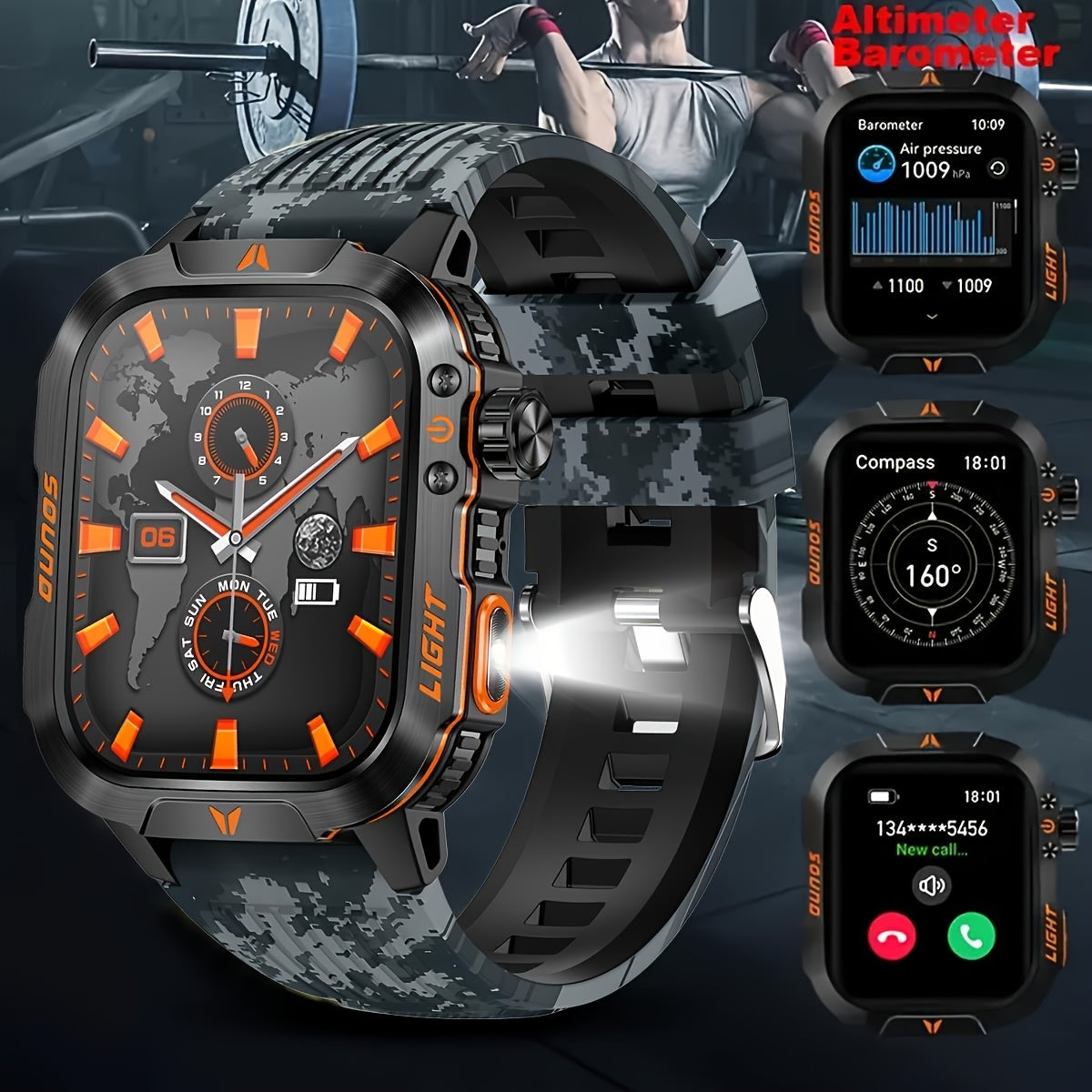 Men’s Sports Hiking Smartwatch | Multifunction Compass and Flashlight