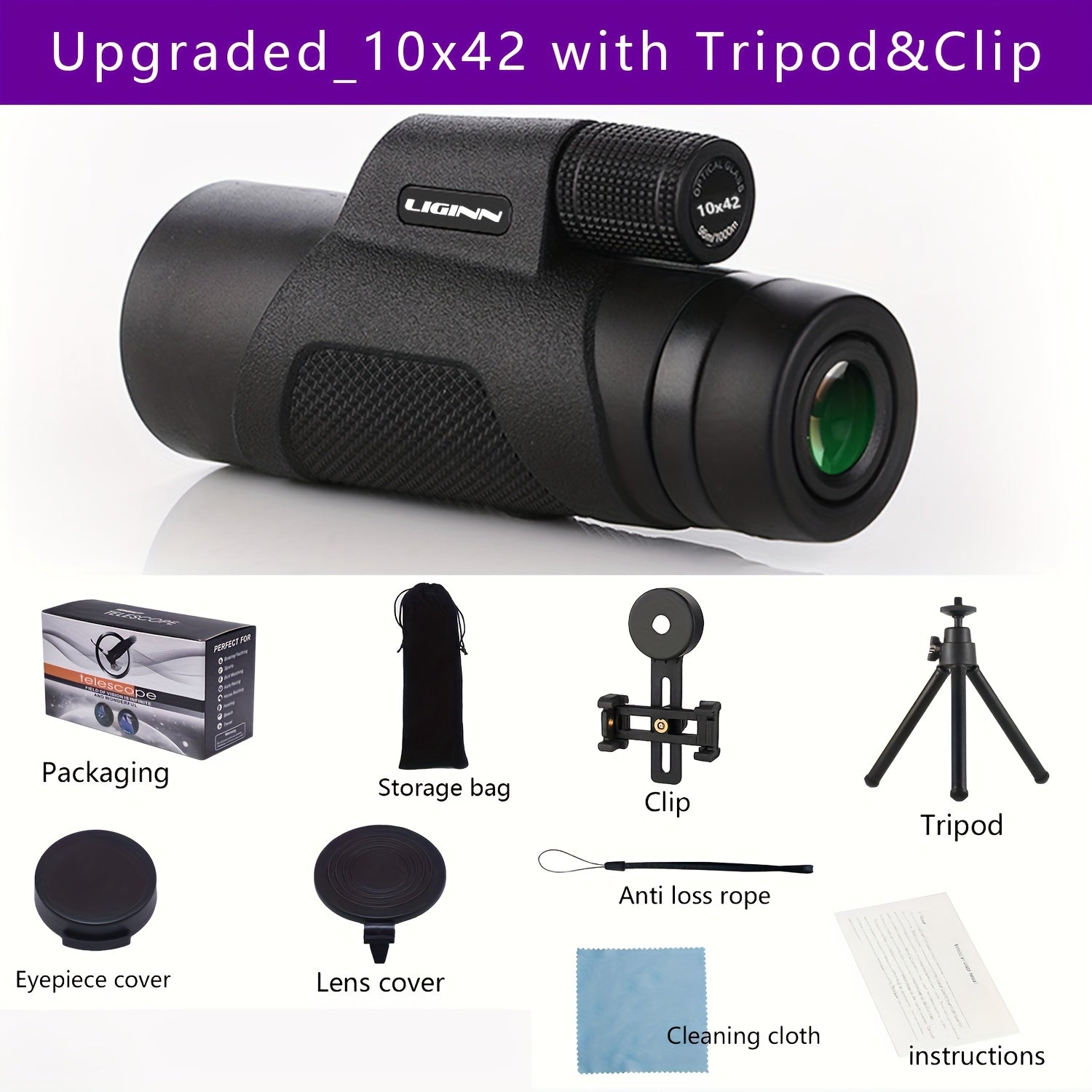 High Definition Monocular Telescope | Zoom Lens with Tripod & Phone Mount