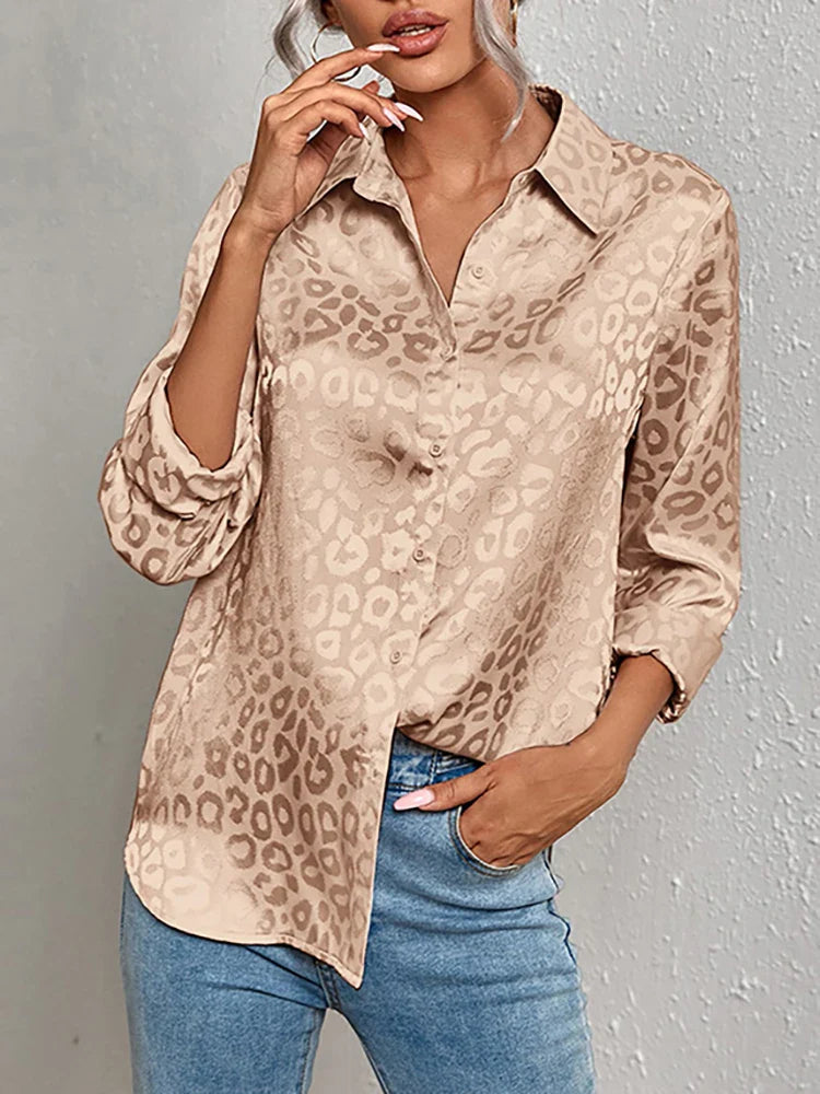 Women's leopard print jacquard blouse
