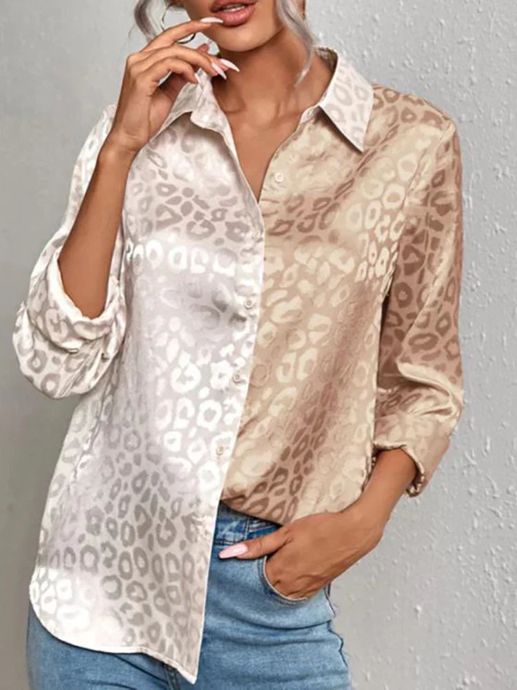 Women's leopard print jacquard blouse