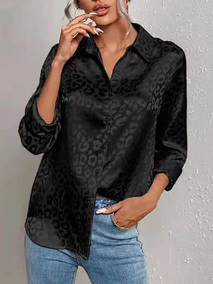 Women's leopard print jacquard blouse