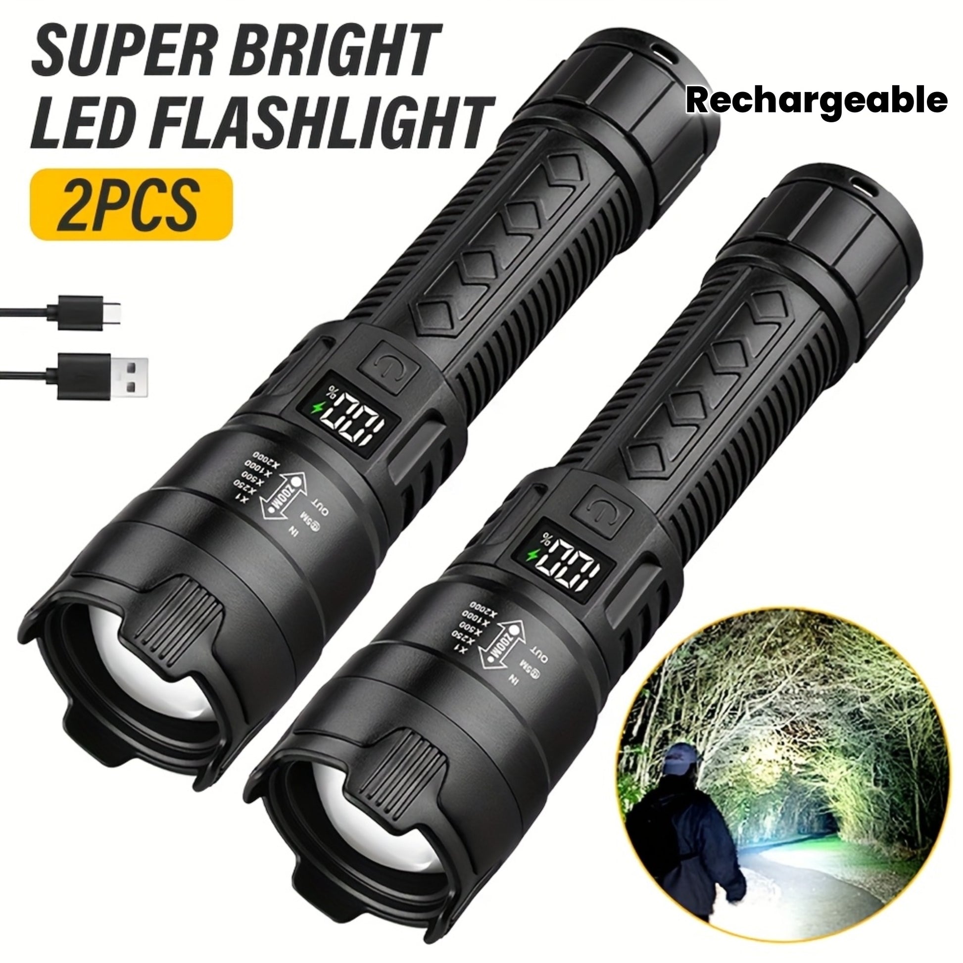 Powerful LED Flashlight Set | USB Rechargeable Torch for Camping