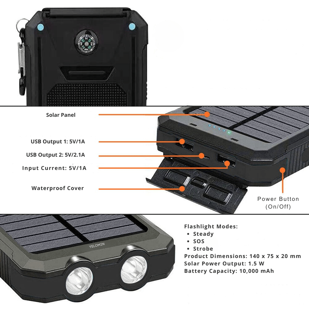 Solar Power Bank | Waterproof Portable Charger