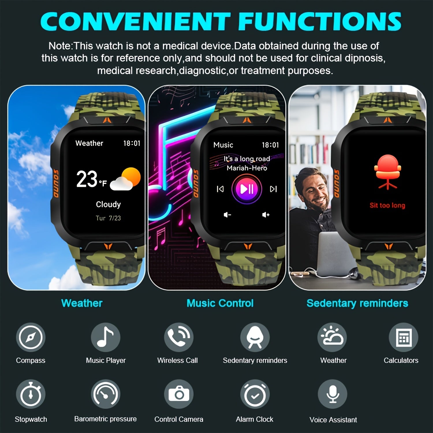 Men’s Sports Hiking Smartwatch | Multifunction Compass and Flashlight