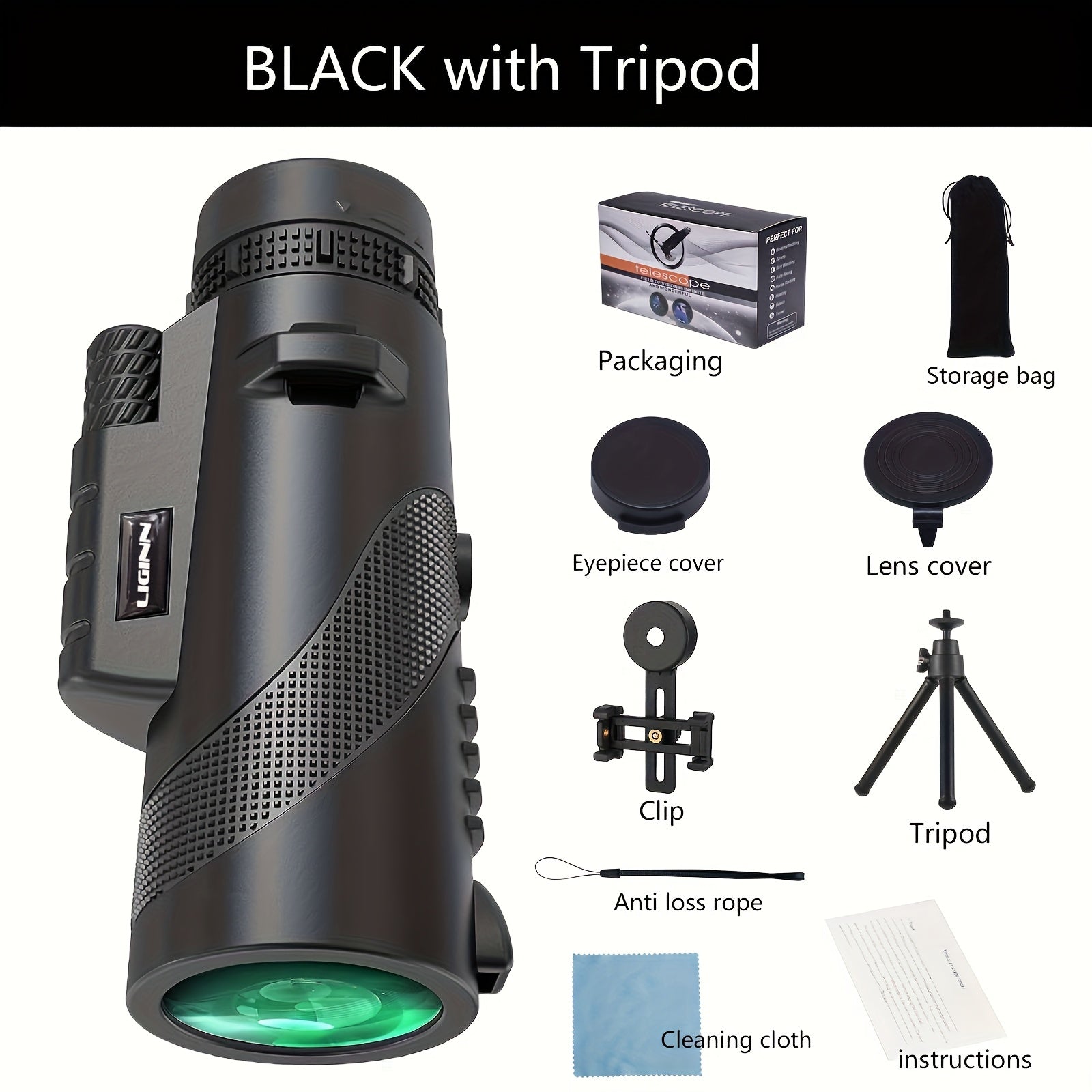 High Definition Monocular Telescope | Zoom Lens with Tripod & Phone Mount